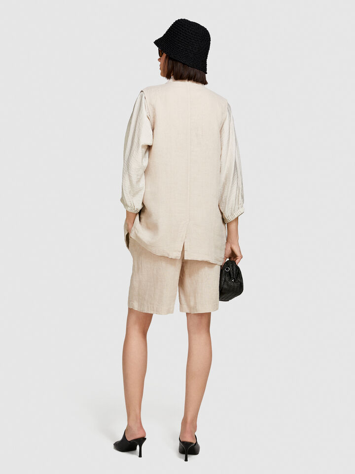 100% linen bermudas - women's shorts - Beige | Sisley image number 3